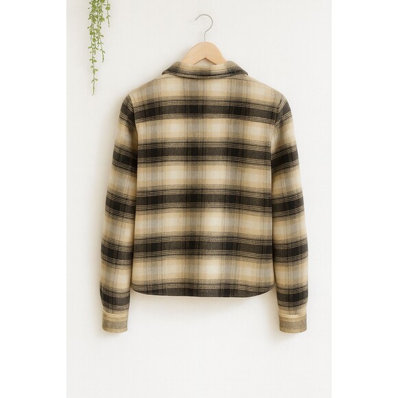 BB Dakota Steve Madden Women’s S Plaid Beige Black Shacket Flannel Button Down - Picture 2 of 9